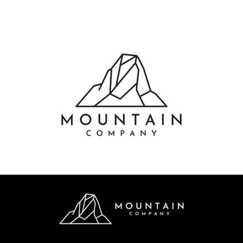 Mountain landscape view, minimalistic design. Logo for photographers, climbers and adventurers. Editing using vector illustration.