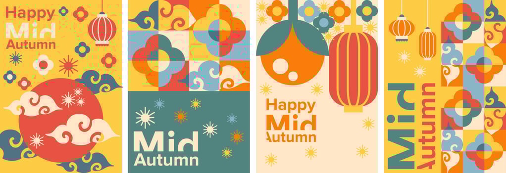 Mid autumn vector collection set. Geometric vector illustration