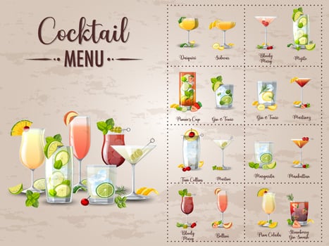 A printed menu of cocktails vector