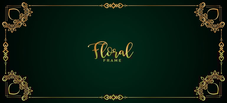 Abstract golden floral frame border dark green banner design vector