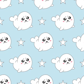 Seamless pattern with baby seal. Childish texture for fabric or textile. Kids background. Vector illustration.
