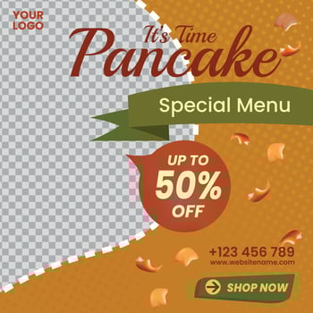 Editable Delicious pancake social media post banner or poster template. Food square banner for cake business on social media vector