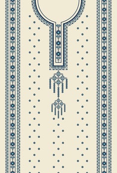 Ethnic blue color dress embroidery geometric pattern on white cream background. Tribal art fashion for shirts. vector