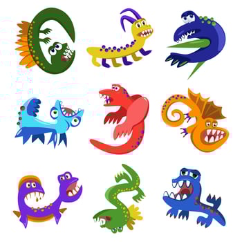 Cartoon monsters set. Colorful cute funny monsters vector illustration
