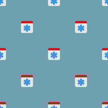 Seamless pattern with medicine sign. First aid icon. Flat style. Vector illustration for design, web, wrapping paper, fabric, wallpaper.
