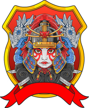 japanese medieval samurai girl, logo design vector