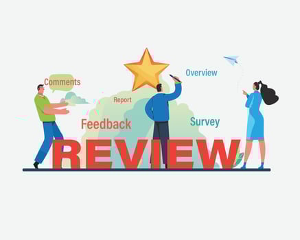 User feedback review. Social media. Cartoon illustration vector graphic background.