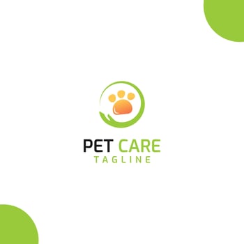 Pet care logo template, paw and circle hand concept vector