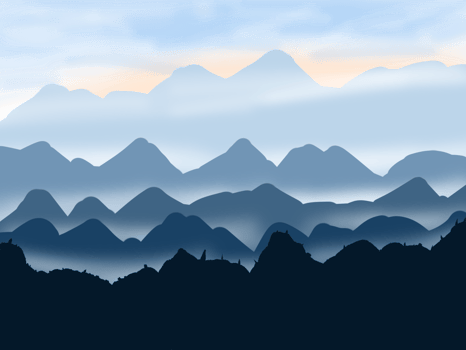 Landscape of mountain with misty gentle  illustration drawing digital art png