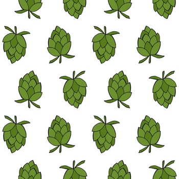 Oktoberfest 2022 - Beer Festival. Hand-drawn Doodle elements. Seamless Pattern. German Traditional holiday. Colored hops on a white background. vector