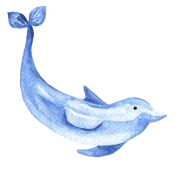Watercolor sketch of cute cartoon jumping dolphin png