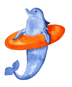 Watercolor sketch of cute cartoon jumping dolphin png