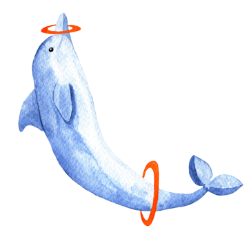 Watercolor sketch of cute cartoon jumping dolphin png