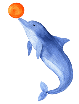 Watercolor sketch of cute cartoon jumping dolphin png