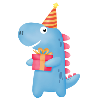Watercolor Happy Birthday dinosaur Clipart. PNG Graphic
