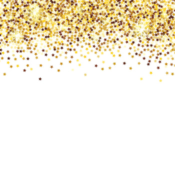 White background with golden star confetti and space for text. vector