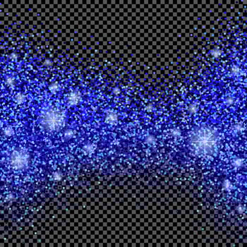 Dark transparent background with blue glitter sparkles or confetti. vector