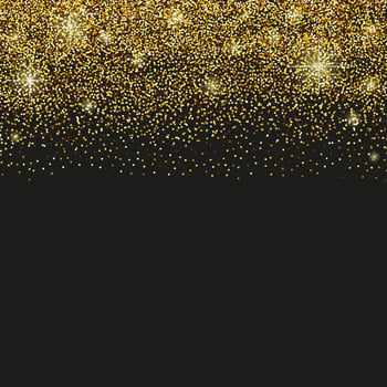 Black background with golden glitter sparkles or confetti and space for text. vector