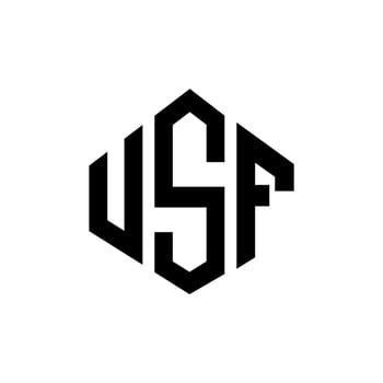 USF letter logo design with polygon shape. USF polygon and cube shape logo design. USF hexagon vector logo template white and black colors. USF monogram, business and real estate logo.