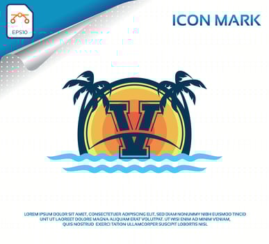 Beach logo with letter v premium vector
