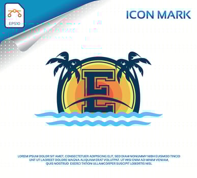 Beach logo with letter e premium vector