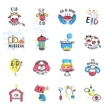 Set of Eid Wishes Doodle Icons vector