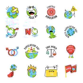 Trendy Flat Stickers of World Population Day vector