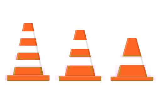 Set of traffic cones isolated on white background. Cartoon style. Vector illustration for any design.