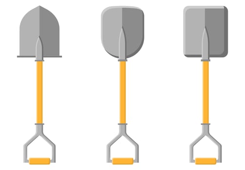 Set of cartoon shovel icons isolated on white background. Garden spade. Gardening tool. Vector illustration in cartoon style for your design