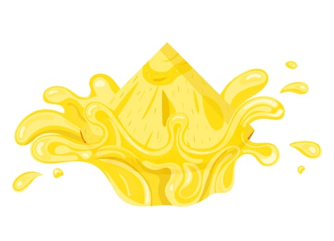 Fresh pineapple yellow juice splash burst isolated on white background. Summer fruit juice. Vector illustration for any design.