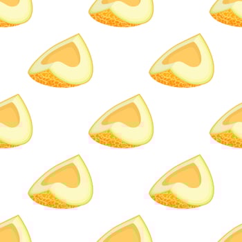 Seamless pattern with fresh cut slice melon fruit on white background. Honeydew melon. Summer fruits for healthy lifestyle. Organic fruit. Cartoon style. Vector illustration for any design.