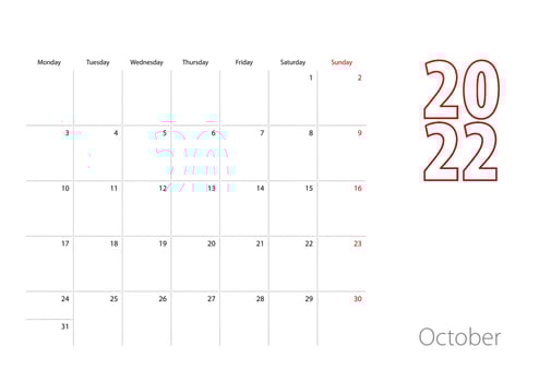 Calendar for October 2022 in modern design, planner template. vector