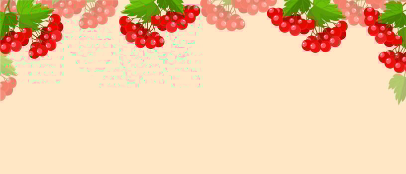 Viburnum is a symbol of Ukraine on the background of the landscape. Viburnum opulus. Guelder rose. Red berry. Bush plant. Cartoon style. Vector illustration.