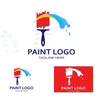 Abstract vector painting brush and colorful paint splash icon, emblem, logo design with color alternative and greyscale version. Editable EPS format design element, arts and crafts concept.