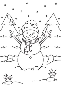 Cute snowman coloring book illustration vector