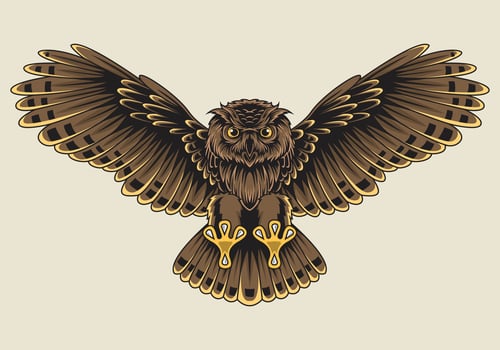 Flying owl with open wings and claws logo mascot vector images