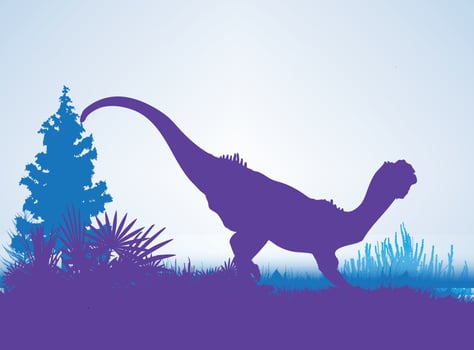Chilesaurus  , Dinosaurs silhouettes in prehistoric environment overlapping layers  decorative background banner abstract vector illustration