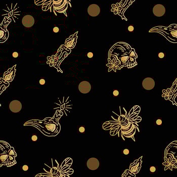 Set Seamless Pattern Mystical Celestial Simple Minimalism Tattoo Symbol With Gold Random Circle Object Space Doodle Esoteric Elements Vintage Illustration Dark Black. vector
