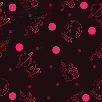 Set Seamless Pattern Pink Mystical Celestial Simple Minimalism Tattoo Symbol With Pink Circle Object Space Doodle Esoteric Elements Vintage Illustration Dark. vector