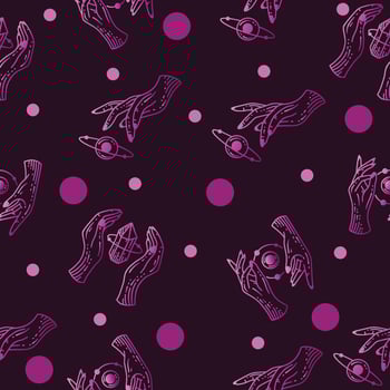 Set Seamless Pattern Purple Mystical Celestial Simple Minimalism Tattoo Symbol With Purple Random Circle Object Space Doodle Esoteric Elements Vintage Illustration Dark Purple. vector