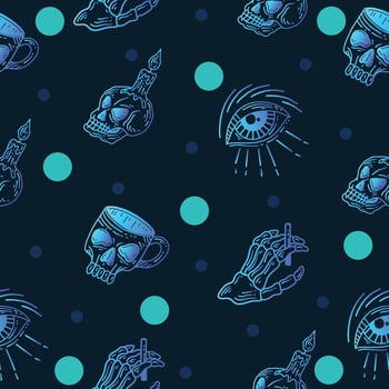 Set Seamless Pattern Blue Mystical Celestial Simple Minimalism Tattoo Symbol With Blue Circle Object Space Doodle Esoteric Elements Vintage Illustration Dark Blue. vector