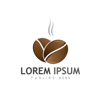Coffee bean logo with natural cup and leaves. vector