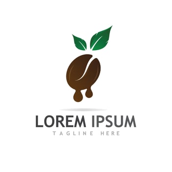 Coffee bean logo with natural cup and leaves. vector