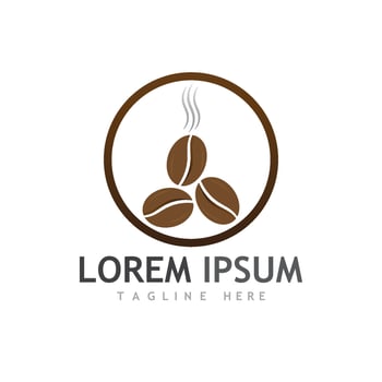Coffee bean logo with natural cup and leaves. vector