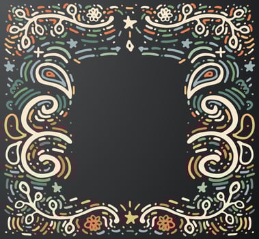 Hand drawn vintage print with decorative ornament and copy space. vector
