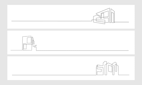 set Continuous one line drawing Modern house logo vector