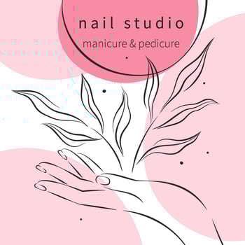 Beautiful female hands with manicure. Design for nail studio for social media posts and stories. Vector illustrations