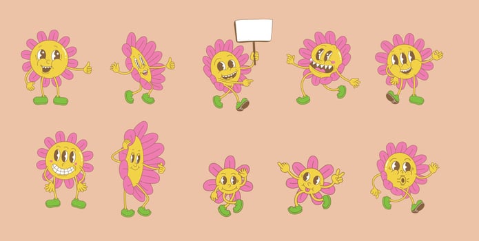 cartoon flower with Retro trendy style face vector