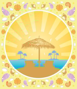 Background summer card with deckchair and umbrella vector