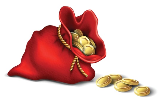 3d realistic vector money brown sack with golden coins. Isolated on white background icon illustration.
